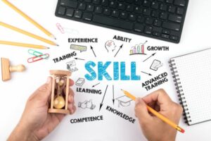 A person writing a list of in-demand skills