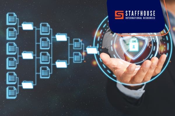 Digital data security and file management concept.